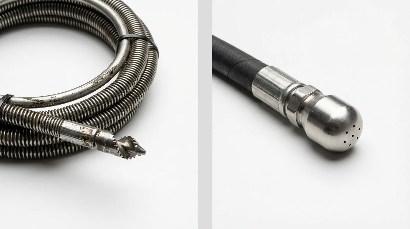 Drain snake cable and hydro jetting nozzle used for drain cleaning in Macon, GA