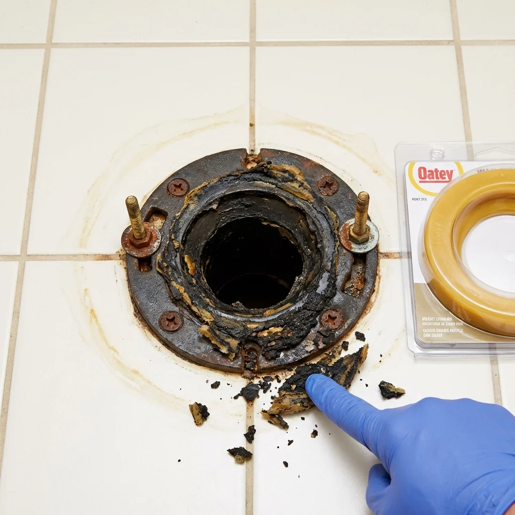 Failed wax ring showing water seepage at the base of a toilet in a Macon, GA home
